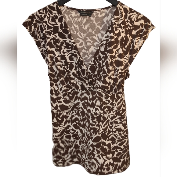 BCBGMaxAzria Tops - BCBGMaxAzria Floral Abstract Faux Wrap Blouse